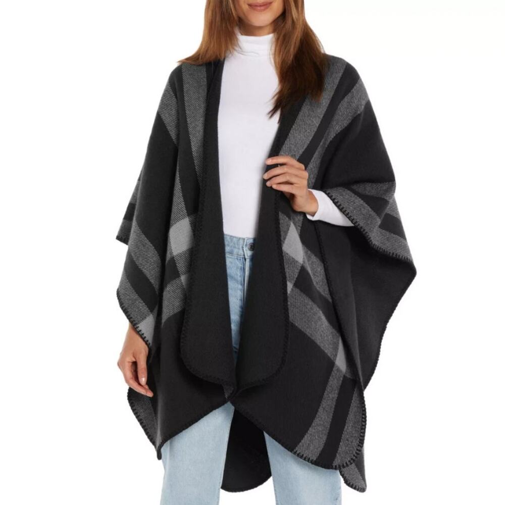 Woolrich Reversible Blanket Wrap Black Plaid One Size $70 MSRP NWT